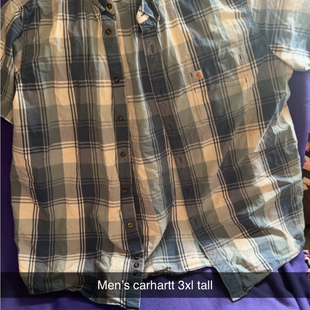 Carhartt Men's Navy and White Plaid Shirt